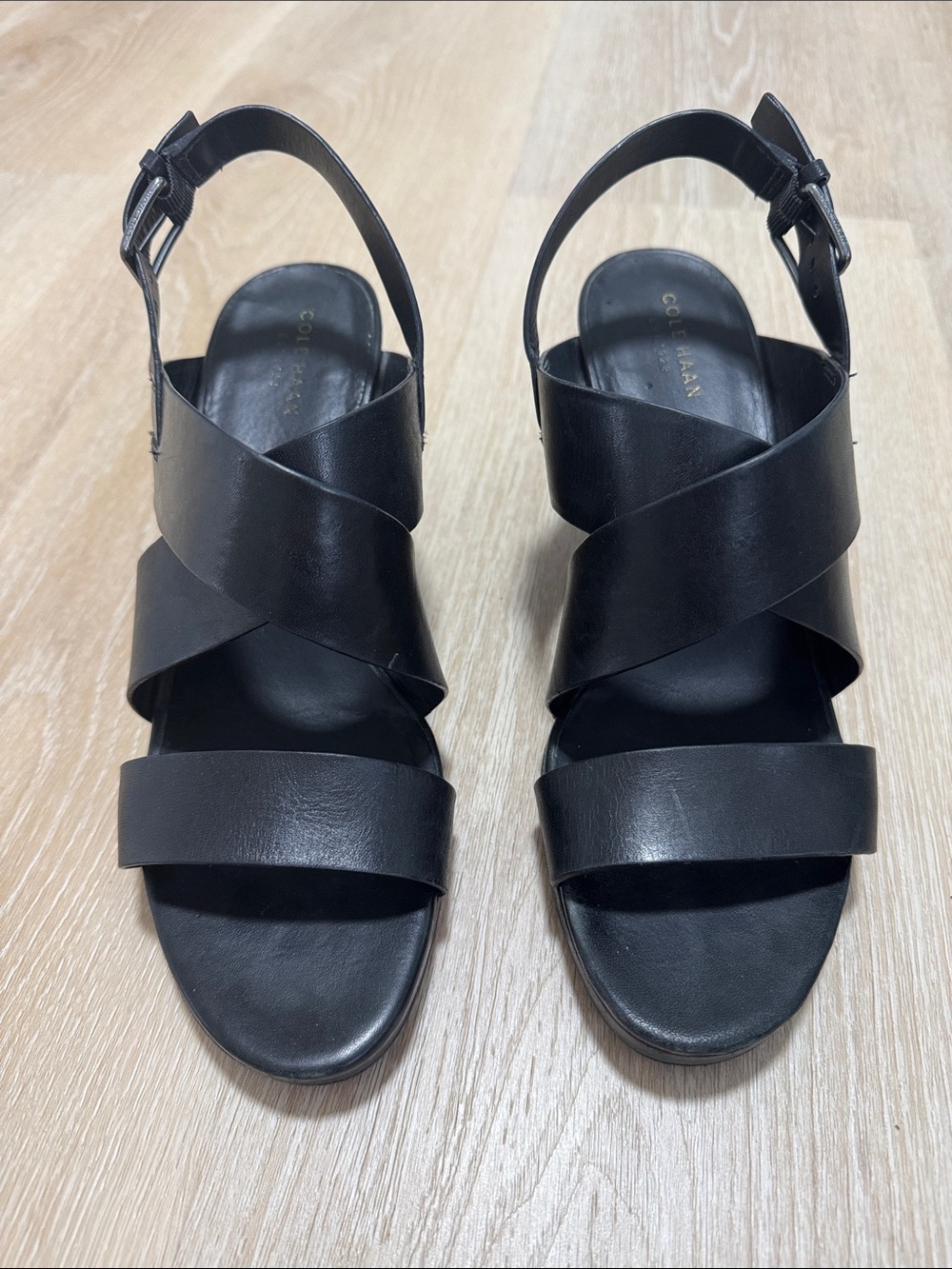 Cole Haan Black Leather Crisscross Slingback Sandals